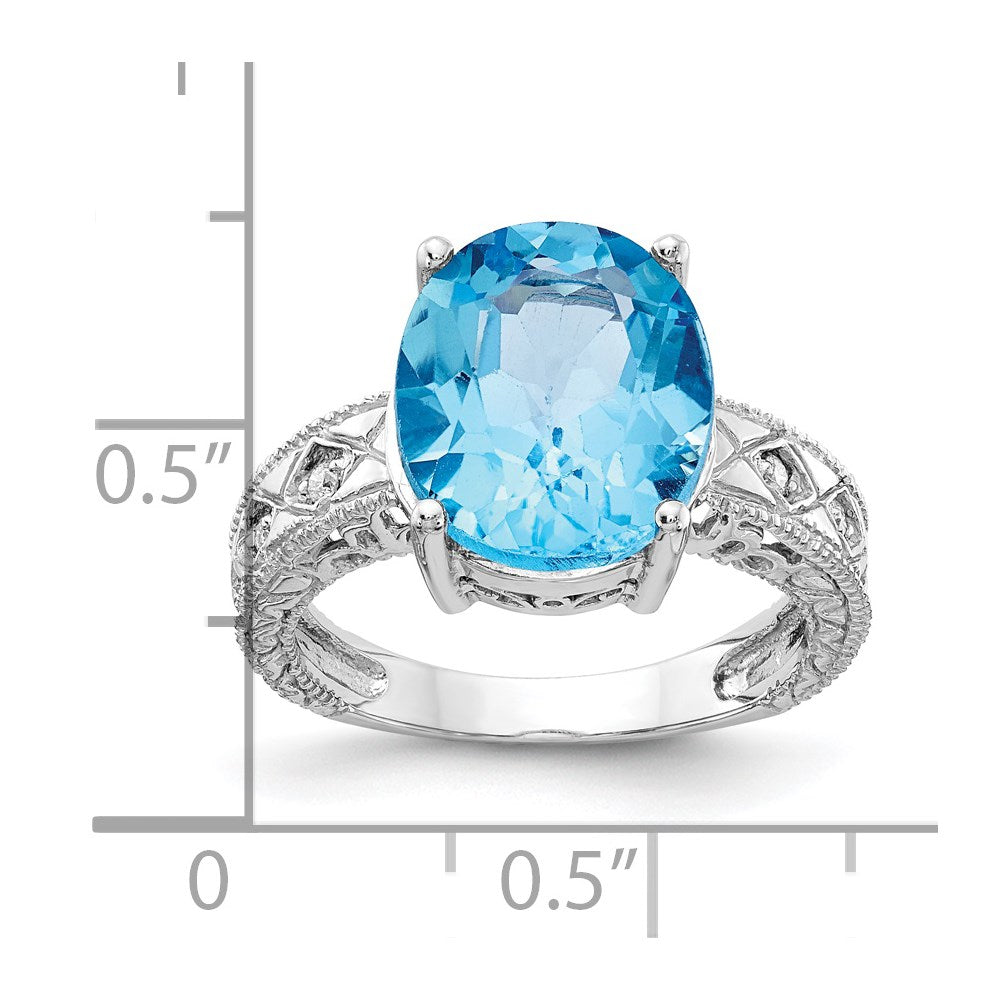 14k White Gold 12x10mm Oval Blue Topaz and 1/20 carat VS Diamond ring