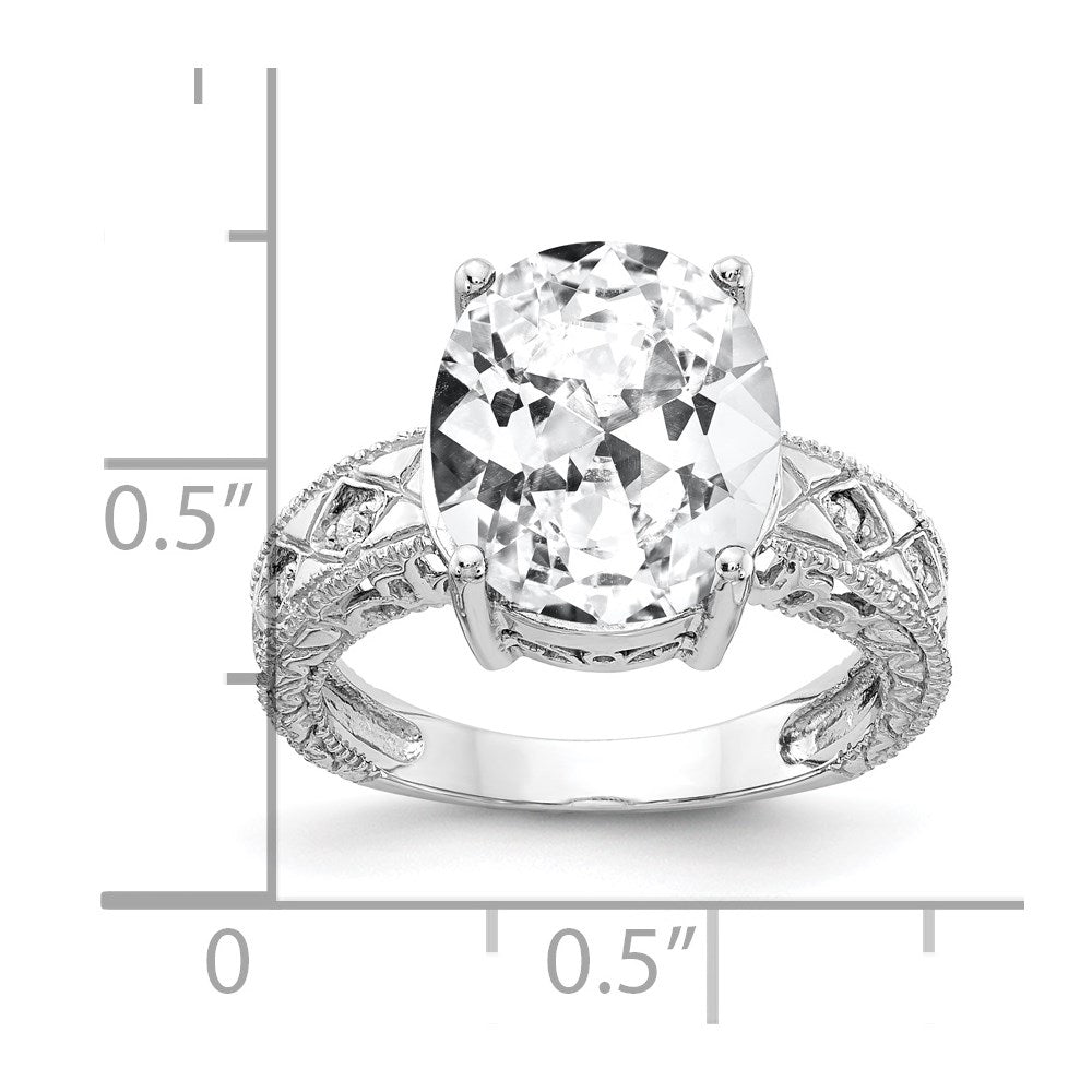 14k White Gold 12x10mm Oval Cubic Zirconia and 1/20 carat AA Diamond ring