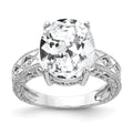 14k White Gold 12x10mm Oval Cubic Zirconia and 1/20 carat AA Diamond ring