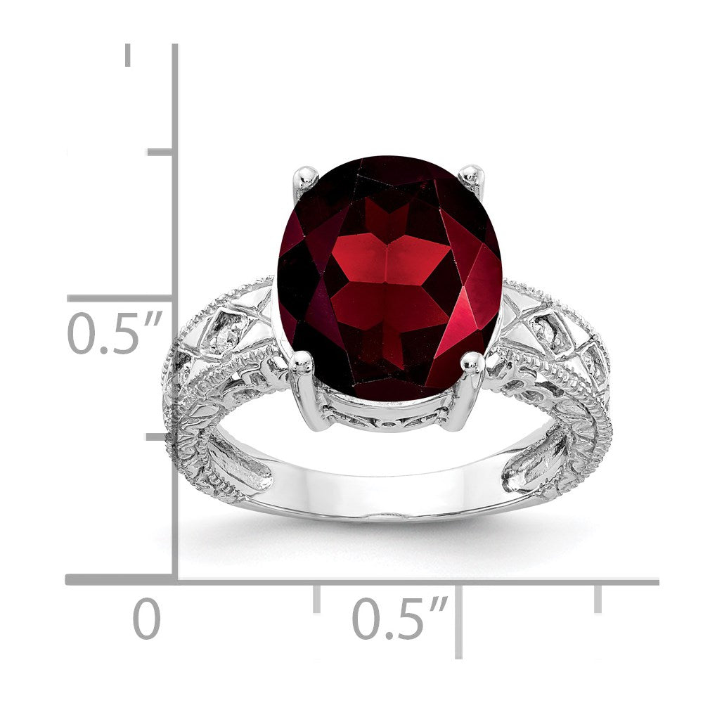 14k White Gold 12x10mm Oval Garnet and 1/20 carat AA Diamond ring