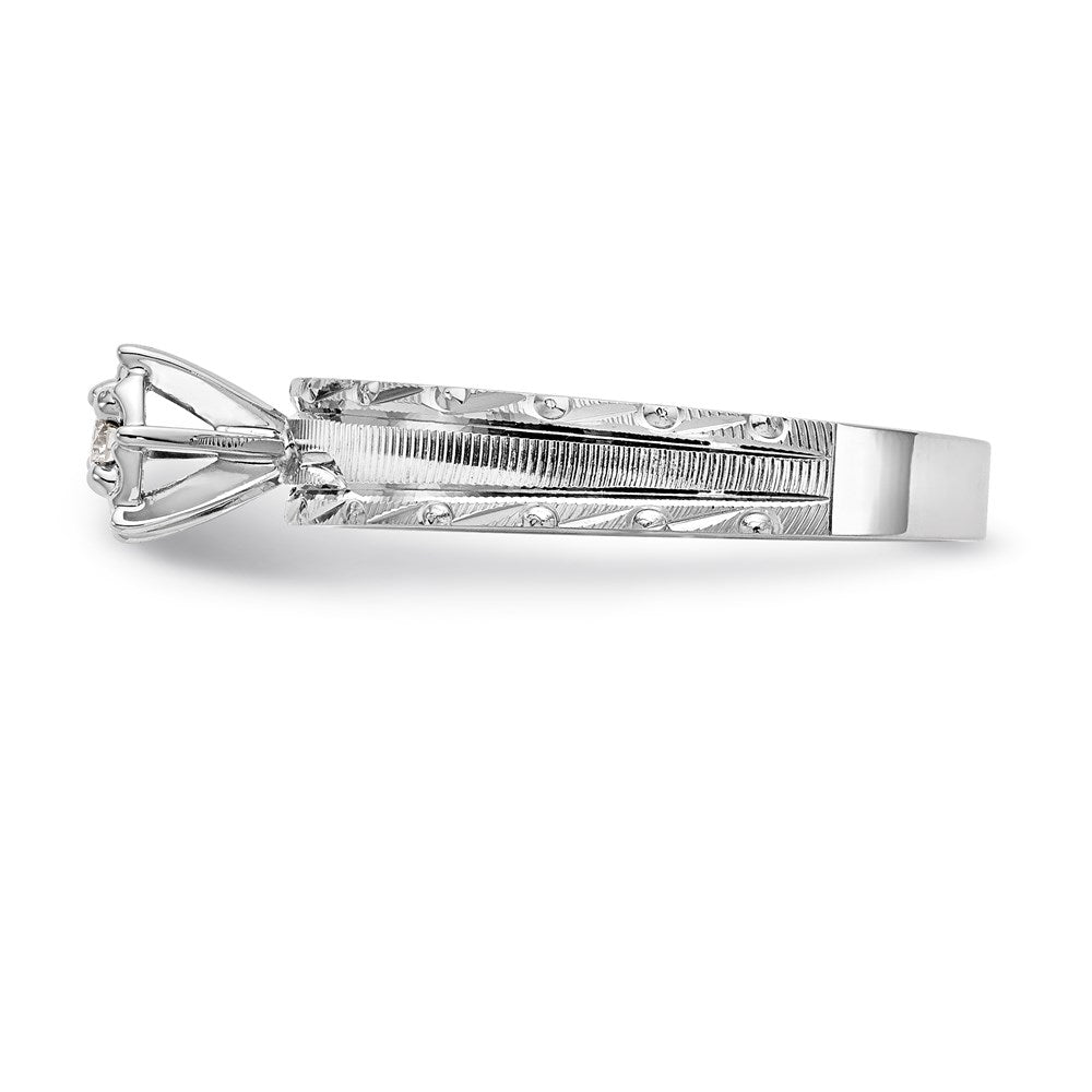 14k White Gold AA Quality 1/20 carat Diamond Trio Complete Engagement Ring