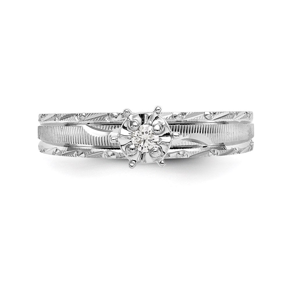 14k White Gold AA Quality 1/20 carat Diamond Trio Complete Engagement Ring