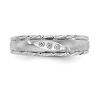 14k White Gold AA Quality .03 carat Diamond Trio Mens Complete Wedding Band