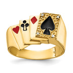 IB Goodman 14k Red and Black Enameled with AA Diamond Mens Poker Ring