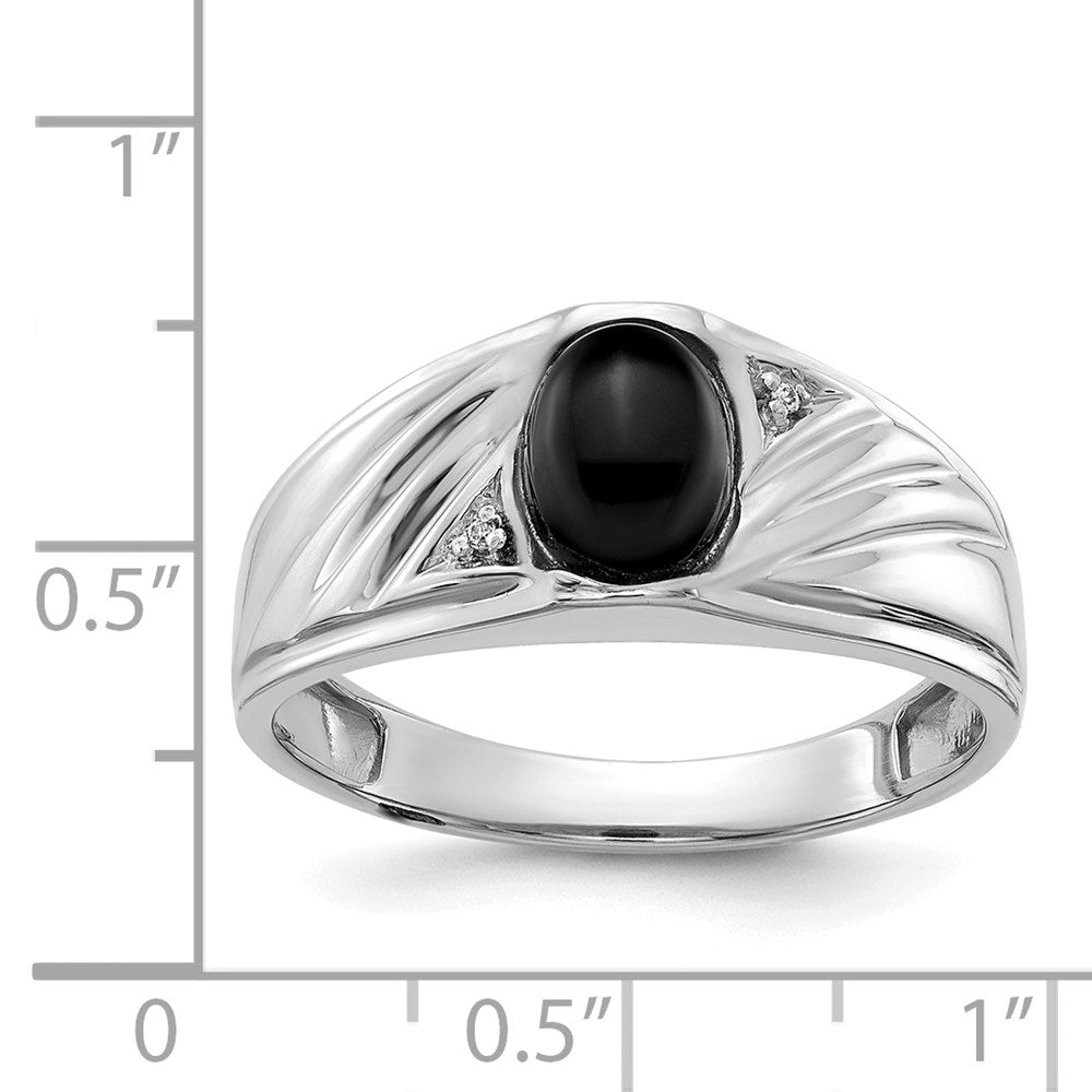 IB Goodman 14k White Gold 8x6 Oval Onyx Cabochon and VS Diamond Mens Ring