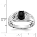 IB Goodman 14k White Gold 8x6 Oval Onyx Cabochon and AAA Diamond Mens Ring