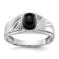 IB Goodman 14k White Gold 8x6 Oval Onyx Cabochon and AA Diamond Mens Ring