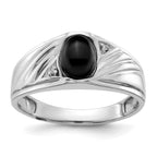 IB Goodman 14k White Gold 8x6 Oval Onyx Cabochon and AA Diamond Mens Ring