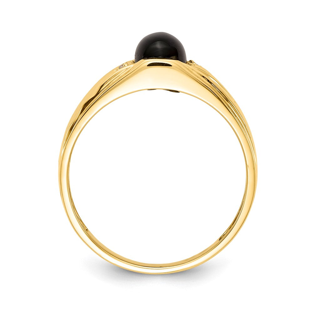 IB Goodman 14k 8x6 Oval Onyx Cabochon and AA Diamond Mens Ring