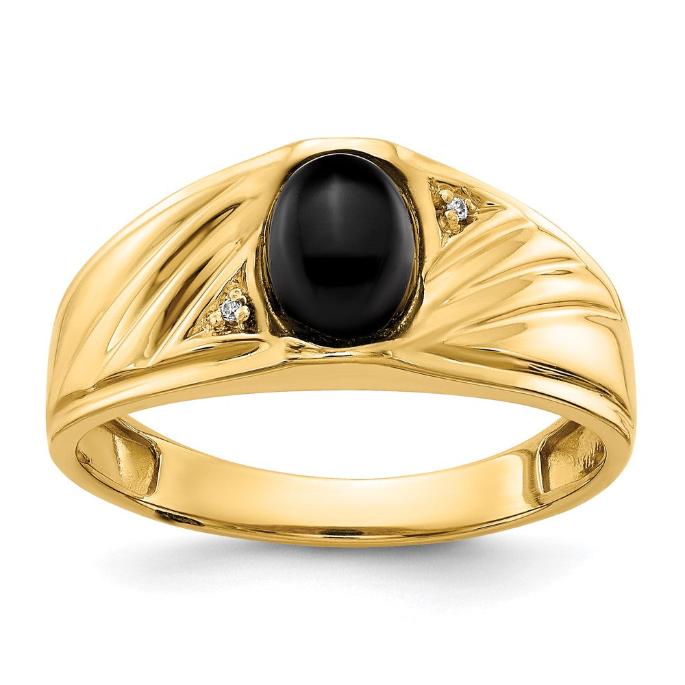 IB Goodman 14k 8x6 Oval Onyx Cabochon and A Diamond Mens Ring