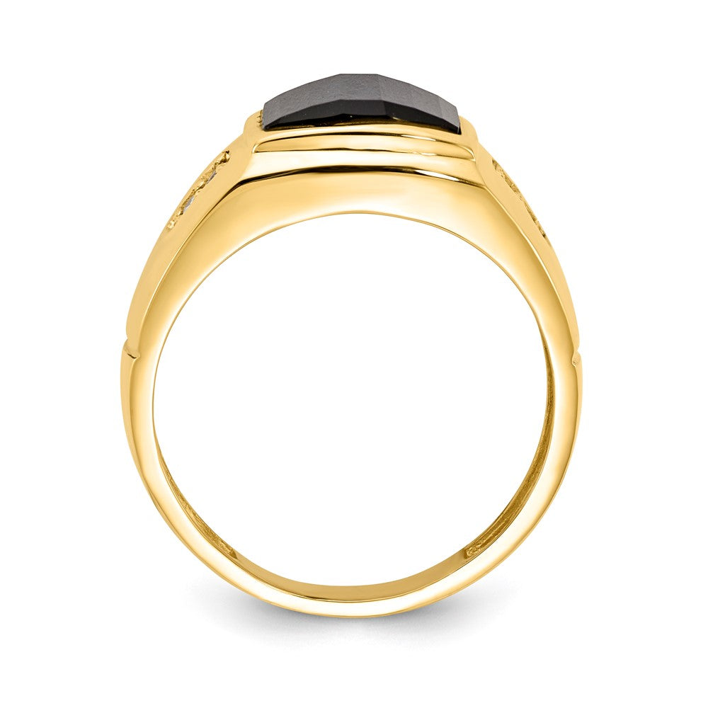 IB Goodman 14k 10x8mm Barrel Onyx and VS Diamond Mens Ring