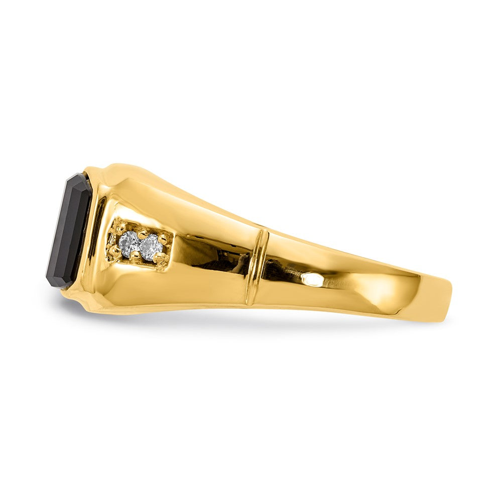 IB Goodman 14k 10x8mm Barrel Onyx and AA Diamond Mens Ring