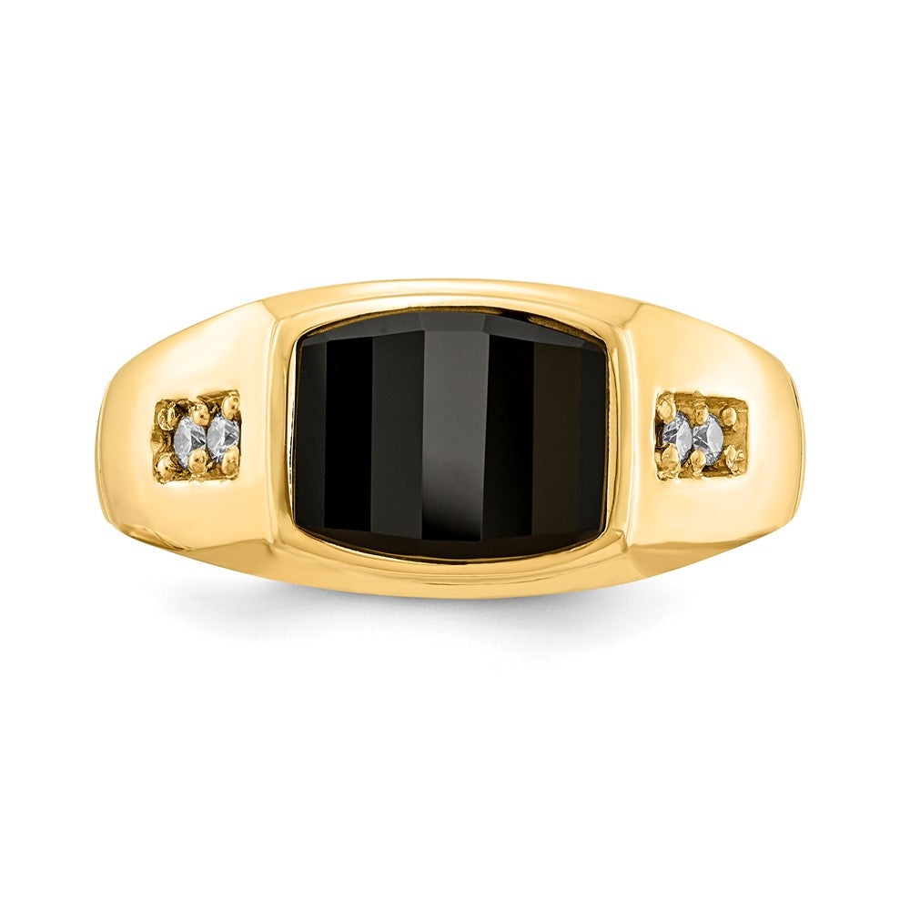 IB Goodman 14k 10x8mm Barrel Onyx and AAA Diamond Mens Ring