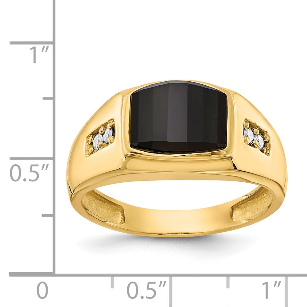 IB Goodman 14k 10x8mm Barrel Onyx and AAA Diamond Mens Ring