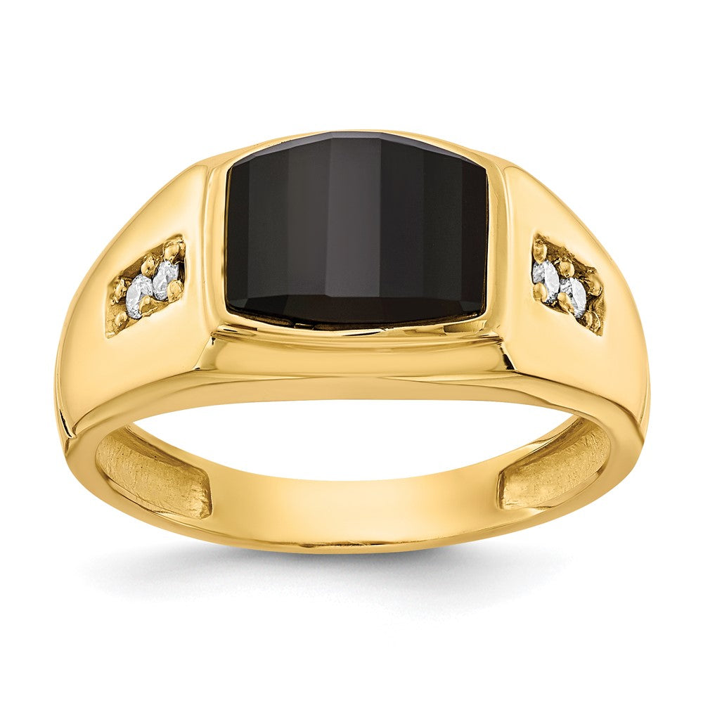 IB Goodman 14k 10x8mm Barrel Onyx and A Diamond Mens Ring