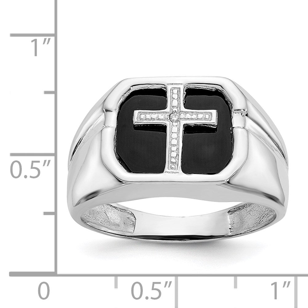 IB Goodman 14k White Gold Octagon Onyx and A Diamond Mens Cross Ring