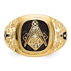 IB Goodman 14k Polished and Antiqued Nugget Texture AA Quality Diamond Masonic Ring