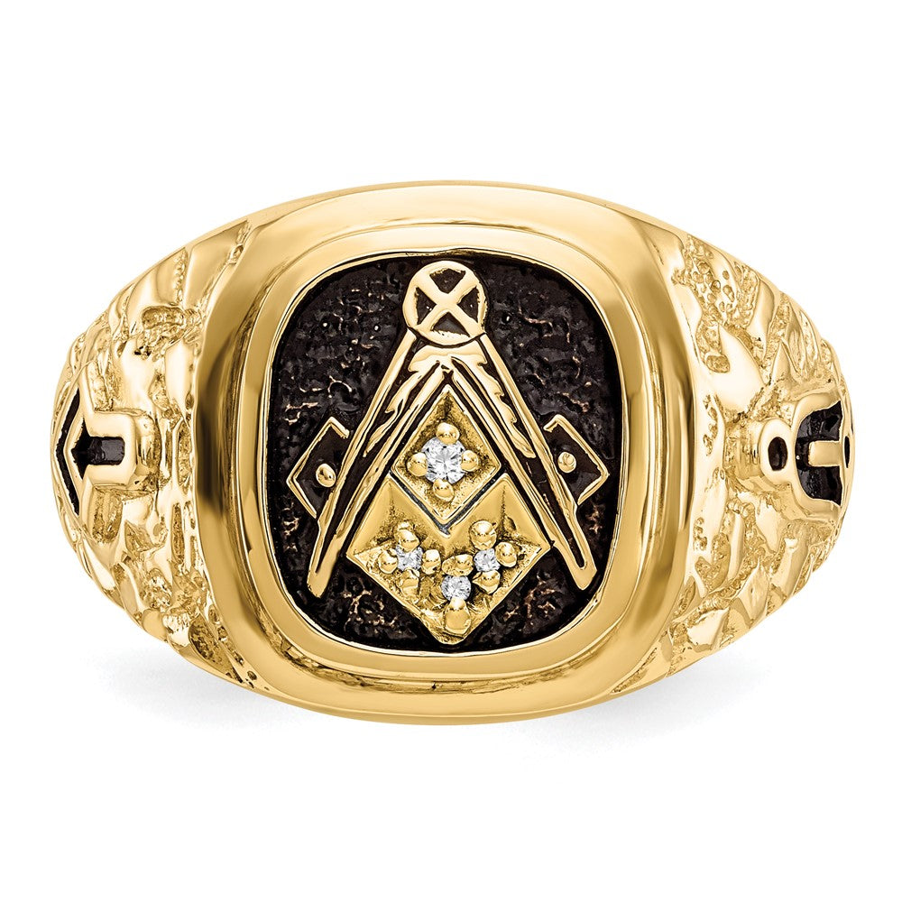 IB Goodman 14k Polished and Antiqued Nugget Texture AA Quality Diamond Masonic Ring