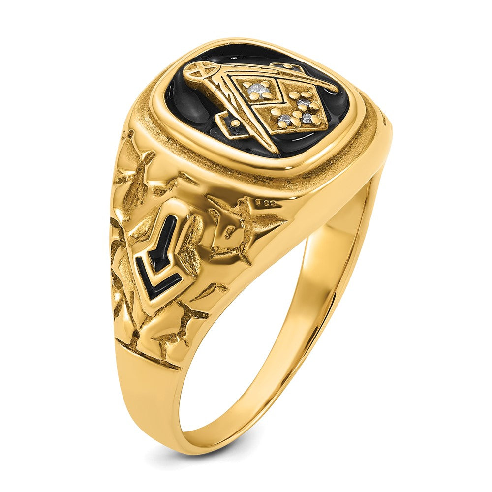 IB Goodman 14k Polished and Antiqued Nugget Texture A Quality Diamond Masonic Ring