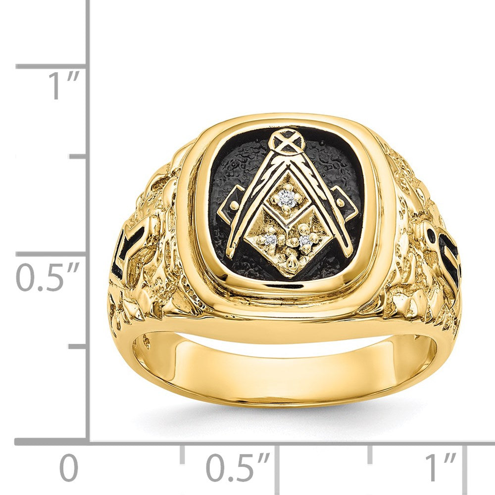 IB Goodman 14k Polished and Antiqued Nugget Texture VS Quality Diamond Masonic Ring