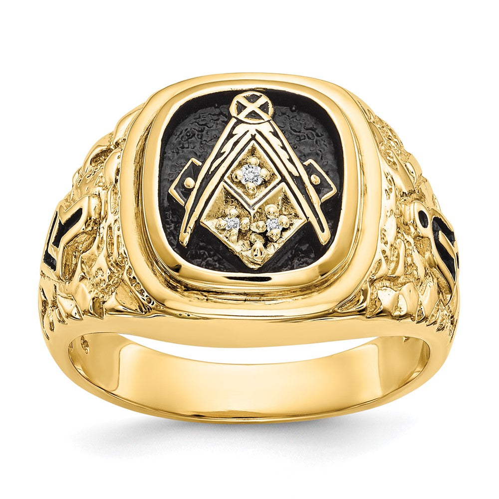 IB Goodman 14k Polished and Antiqued Nugget Texture AA Quality Diamond Masonic Ring