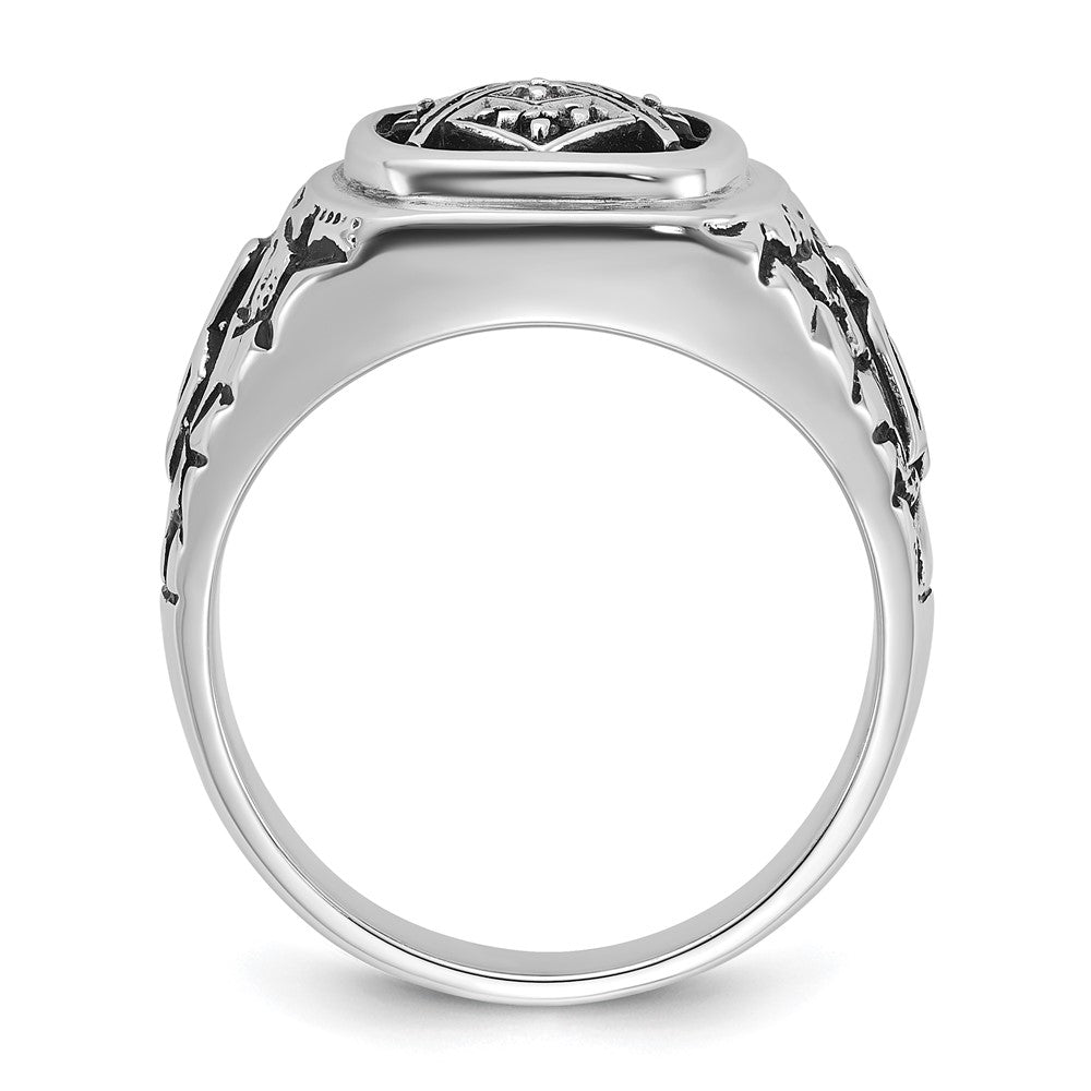 IB Goodman 14k White Gold Mens Polished/Antiqued Nugget Texture with Black Enamel and AA Quality Diamonds Masonic Ring