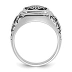 IB Goodman 14k White Gold Mens Polished/Antiqued Nugget Texture with Black Enamel and VS Quality Diamonds Masonic Ring
