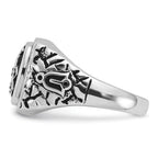 IB Goodman 14k White Gold Mens Polished/Antiqued Nugget Texture with Black Enamel and VS Quality Diamonds Masonic Ring