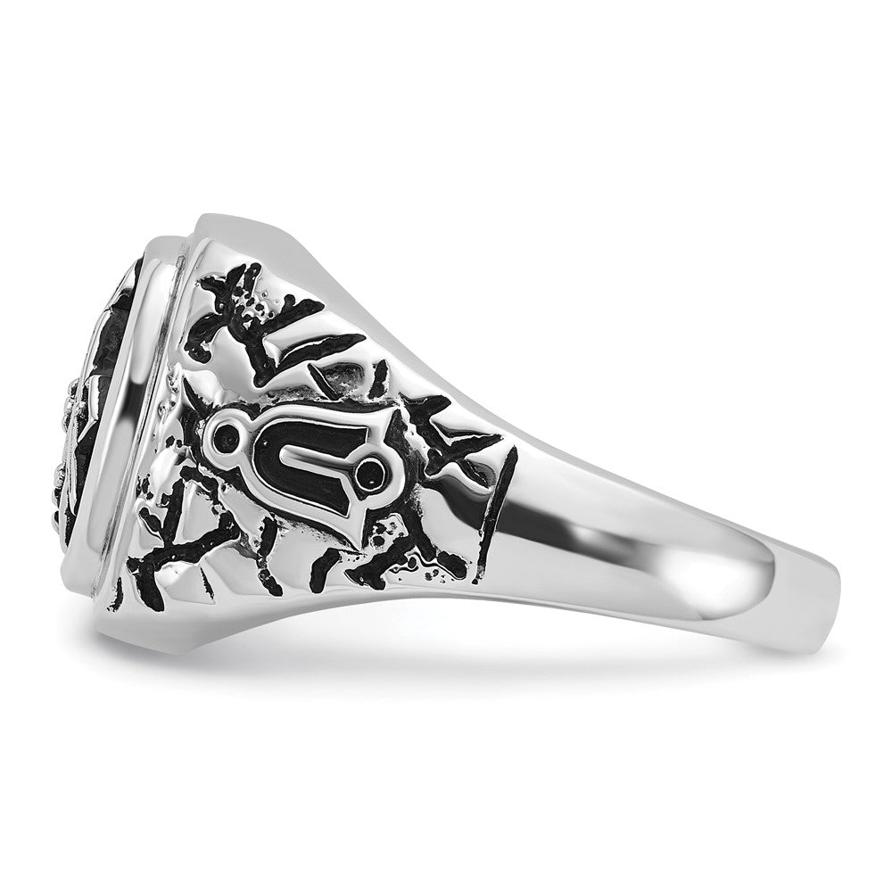 IB Goodman 14k White Gold Mens Polished/Antiqued Nugget Texture with Black Enamel and AA Quality Diamonds Masonic Ring