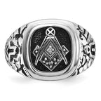IB Goodman 14k White Gold Mens Polished/Antiqued Nugget Texture with Black Enamel and AA Quality Diamonds Masonic Ring