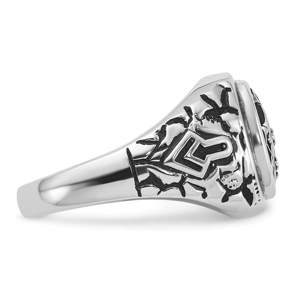 IB Goodman 14k White Gold Mens Polished/Antiqued Nugget Texture with Black Enamel and AA Quality Diamonds Masonic Ring