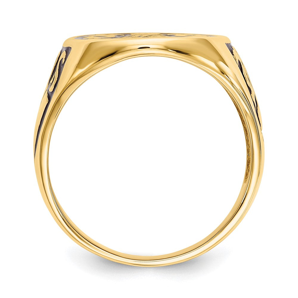 IB Goodman 14k Mens Polished and Grooved with Black Enamel Masonic Ring