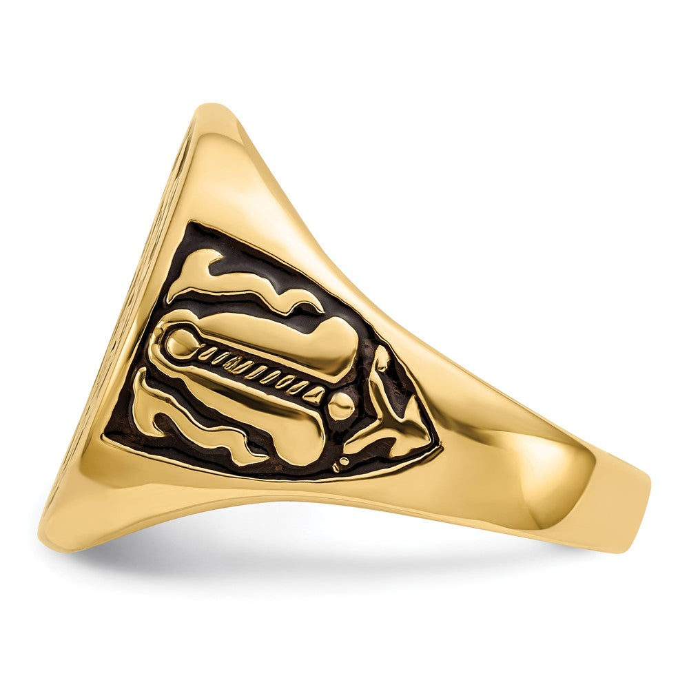 IB Goodman 14k Mens Polished and Grooved with Black Enamel Masonic Ring
