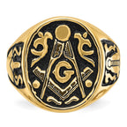 IB Goodman 14k Mens Polished and Grooved with Black Enamel Masonic Ring