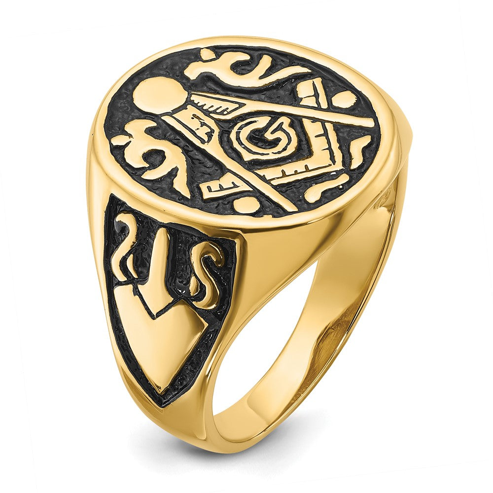 IB Goodman 14k Mens Polished and Grooved with Black Enamel Masonic Ring