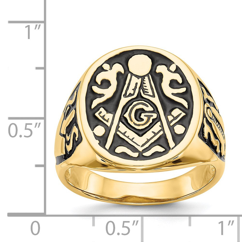 IB Goodman 14k Mens Polished and Grooved with Black Enamel Masonic Ring