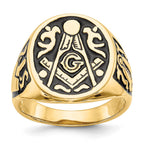 IB Goodman 14k Mens Polished and Grooved with Black Enamel Masonic Ring