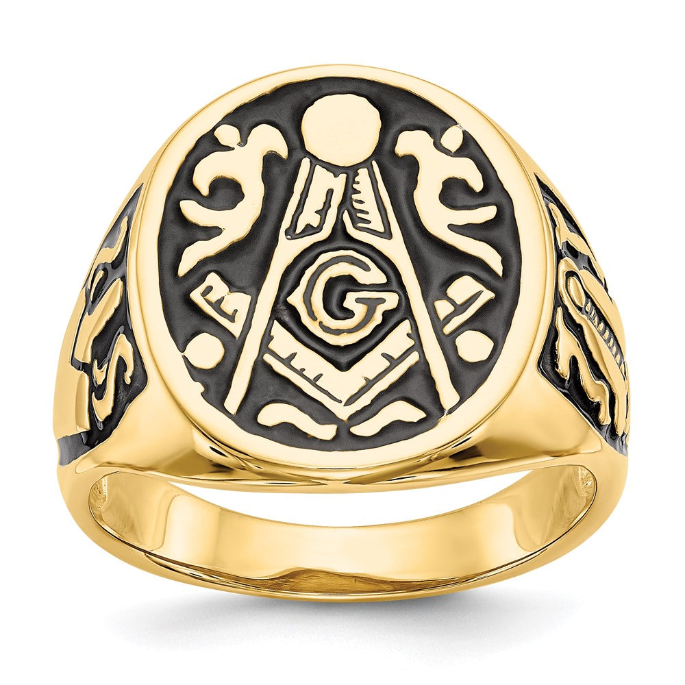 IB Goodman 14k Mens Polished and Grooved with Black Enamel Masonic Ring