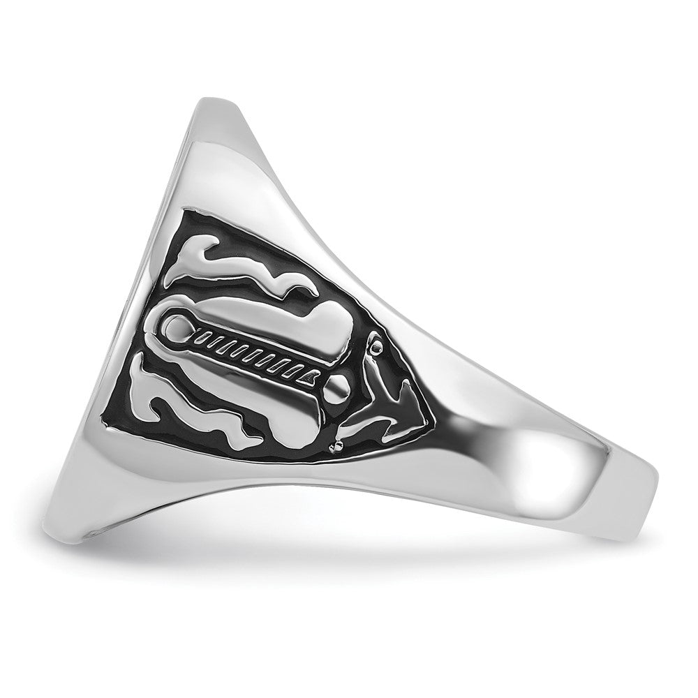 IB Goodman 14k White Gold Mens Polished and Grooved with Black Enamel Masonic Ring