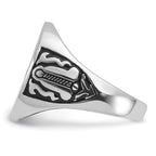 IB Goodman 14k White Gold Mens Polished and Grooved with Black Enamel Masonic Ring