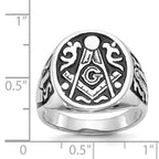 IB Goodman 14k White Gold Mens Polished and Grooved with Black Enamel Masonic Ring