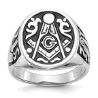 IB Goodman 14k White Gold Mens Polished and Grooved with Black Enamel Masonic Ring