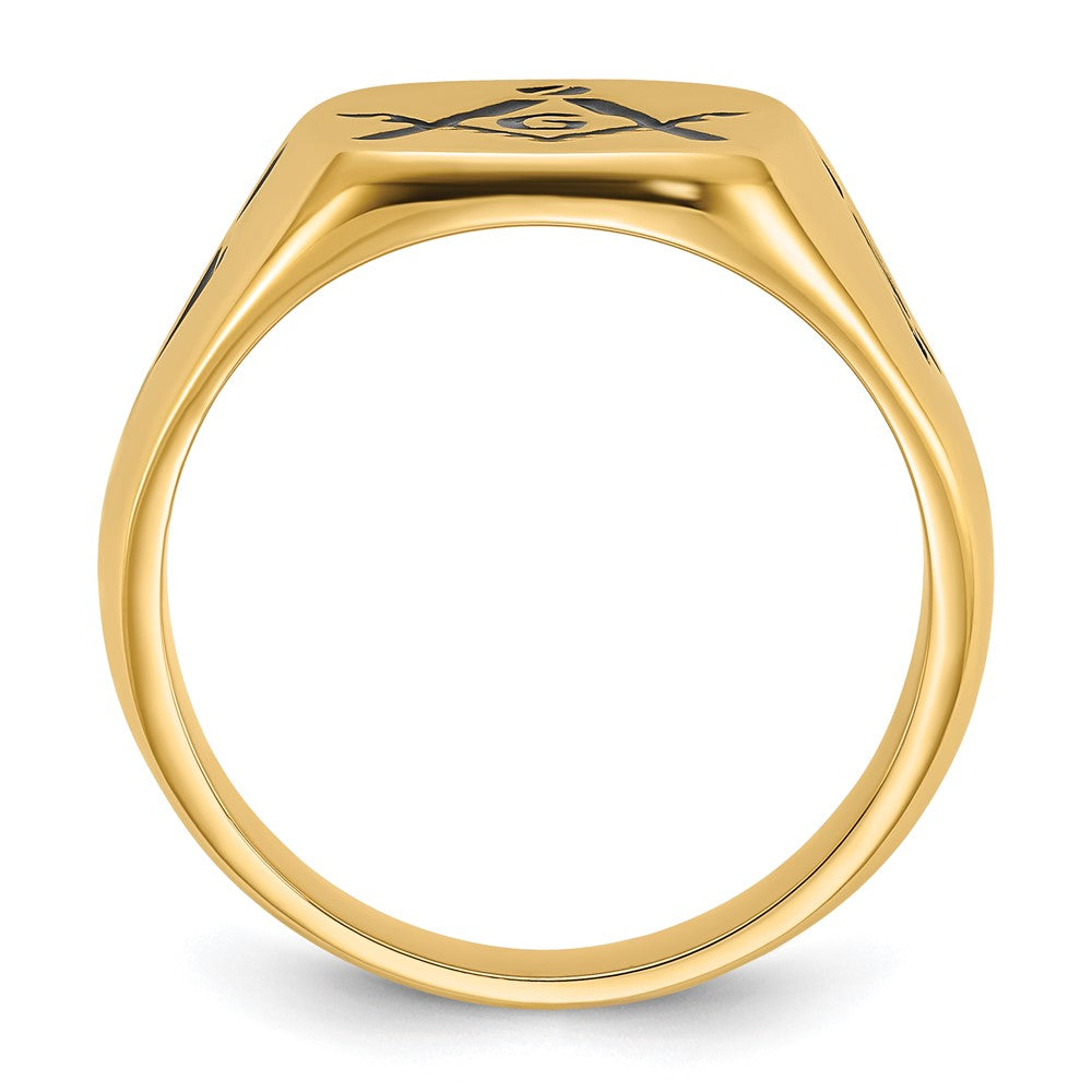 IB Goodman 14k Mens Polished and Grooved with Black Enamel Masonic Ring