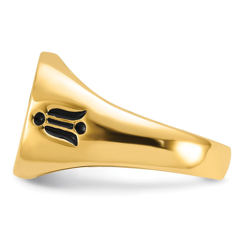 IB Goodman 14k Mens Polished and Grooved with Black Enamel Masonic Ring