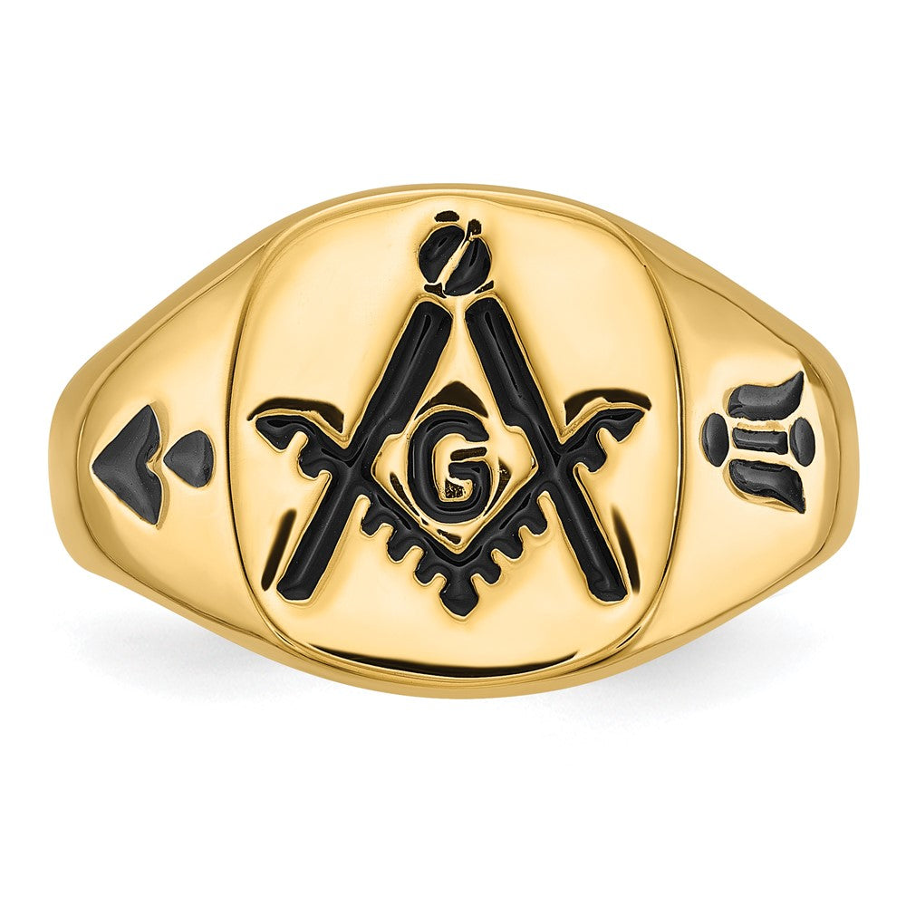 IB Goodman 14k Mens Polished and Grooved with Black Enamel Masonic Ring