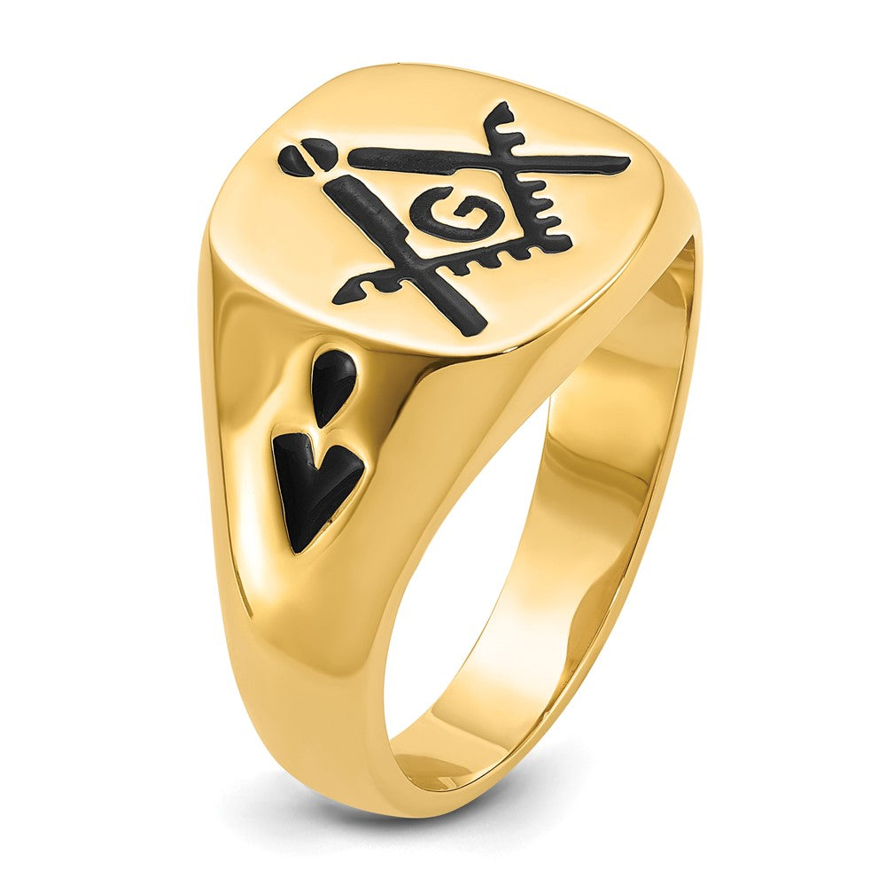 IB Goodman 14k Mens Polished and Grooved with Black Enamel Masonic Ring