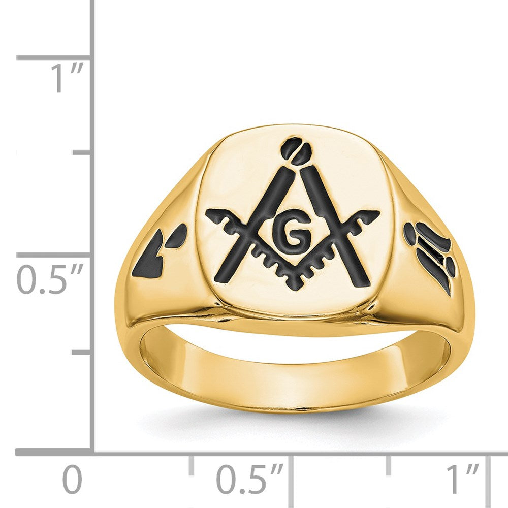 IB Goodman 14k Mens Polished and Grooved with Black Enamel Masonic Ring
