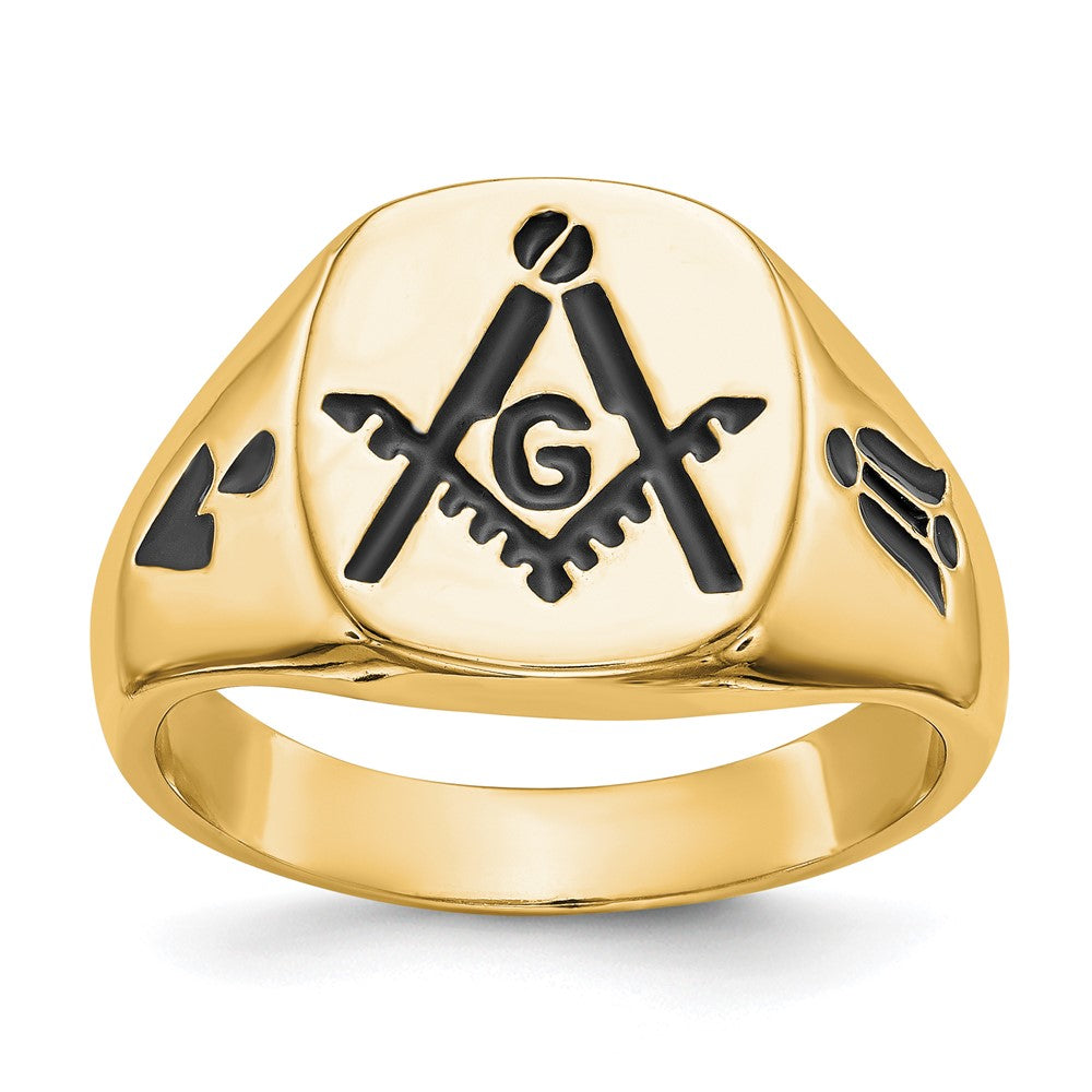 IB Goodman 14k Mens Polished and Grooved with Black Enamel Masonic Ring