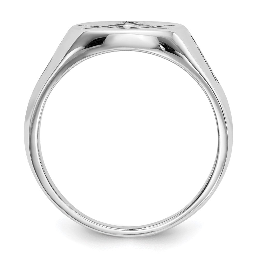 IB Goodman 14k White Gold Mens Polished and Grooved with Black Enamel Masonic Ring