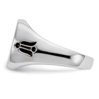 IB Goodman 14k White Gold Mens Polished and Grooved with Black Enamel Masonic Ring